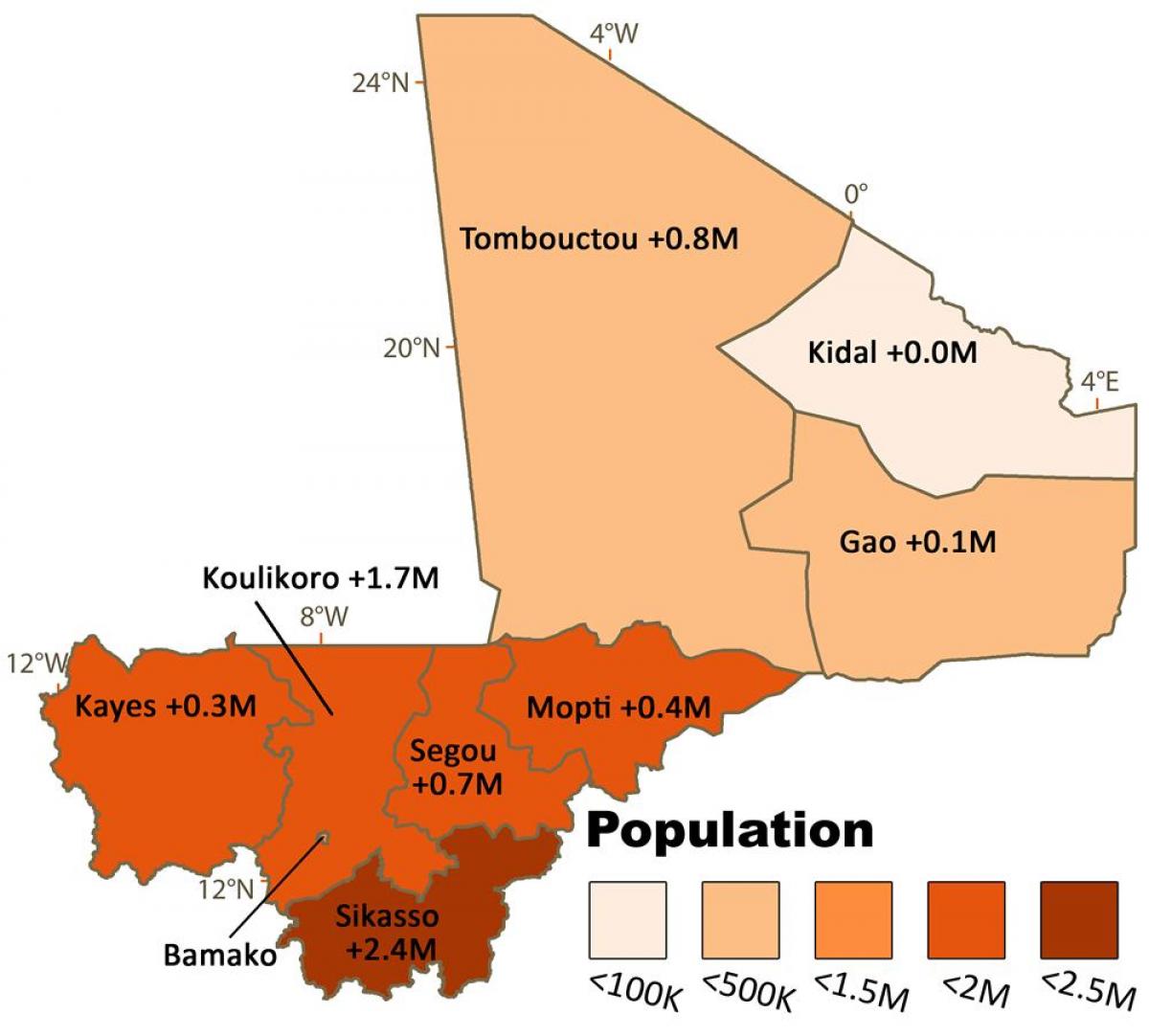 Karte Mali iedzīvotāju