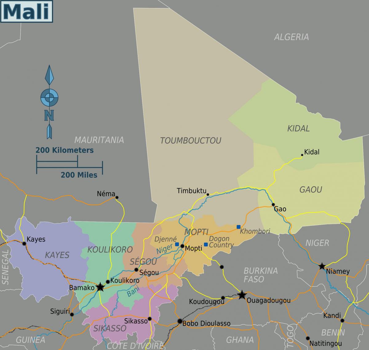 Karte Mali reģionos